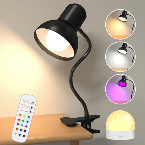 Lamptobe Rechargeable Reading Lamp Clip on Bed, RGB Desk Lamp with Remote, 15 Colors 10 Brightness, Eye Caring, Flexible Clip Lights for Kids Bedroom, Camping Lamptobe Rechargeable Reading Lamp Clip on Bed, RGB Desk Lamp with Remote, 15 Colors 10 Brightness, Eye Caring, Flexible Clip Lights for Kids Bedroom, Camping