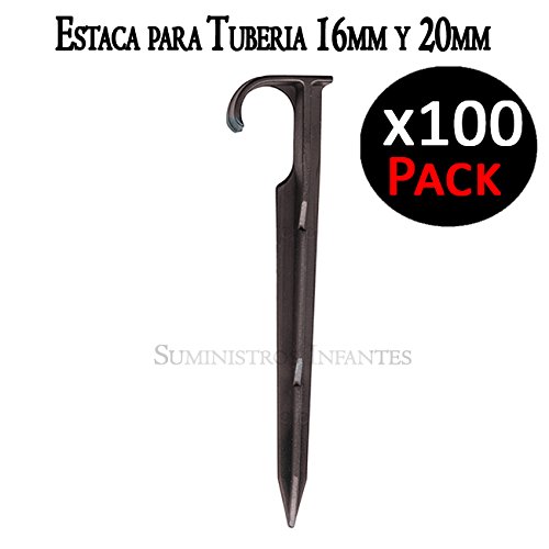 Piqueta estaca sujeción tuberia de goteo 16mm y tuberia de 20mm. Estaca goteo color negro. Impide que la tubería se levante por el viento o pliegues. Pack 100 piquetas.