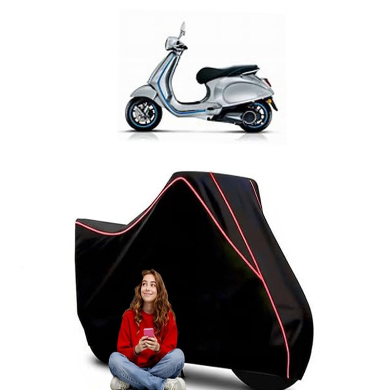 Image of Elettrica BS6 Scooty Bike Cover Water Resistant Outdoor Use Universal Fit Scooters Motorcycles Heavy Duty UV Protection Dust Rain Scratch Resistant Elastic Bottom Black Blue Piping