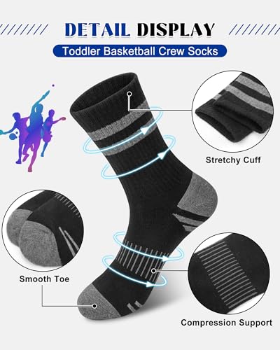 6 Pairs Toddler Kids Boys Basketball Athletic Crew Socks, Youth Girls Cozy Casual Striped Seamless Cotton Sports Socks2