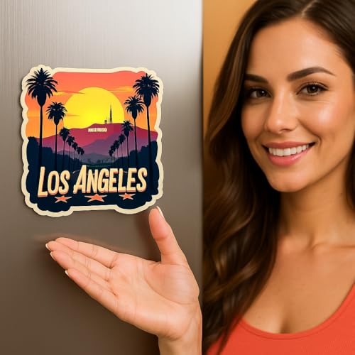 Image of Naxon Los Angeles City Theme Souvenir Wooden Fridge Magnet - 3x3 Inch Stylish Refrigerator Magnet for Kitchen & Home Decor | Travel Souvenir Gift from USA | Fridge Decoration Magnet | Pack of 1