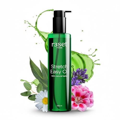 R3SET Essential Oil for Yoga & Stretching – 200ml | Natural Massage Oil with Chamomile, Rosemary, Ol...