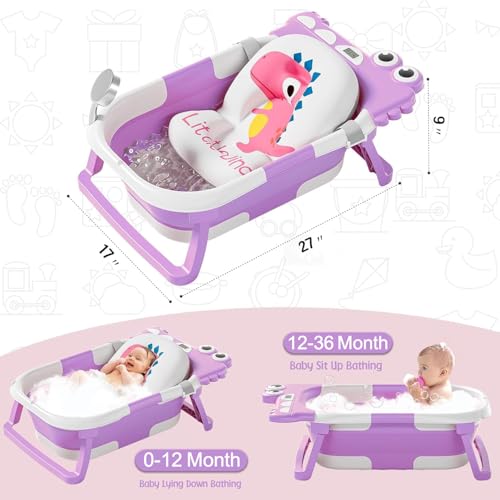 Image of TPN Collapsible Baby Bathtub, Baby Bath Tub with Soft Cushion & Real-Time Thermometer, Baby Bathtub Infant to Toddler Tub (0-36 Months), Portable Newborn Travel Bath Tub