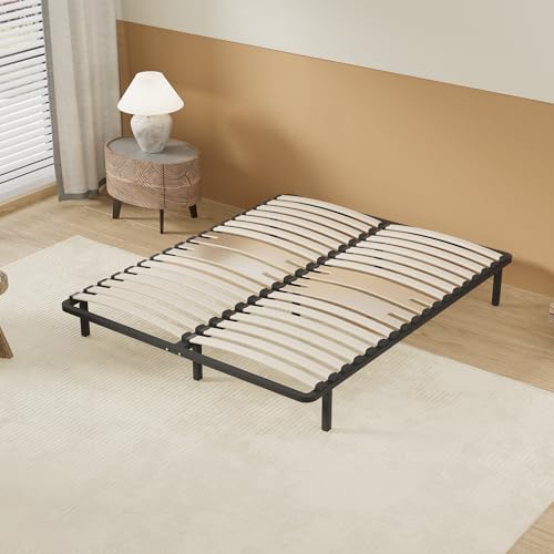 NOVIMBER Somier de láminas de madera, marco de metal, lamas de madera flexible, 2 láminas dobles de refuerzo lumbar, 7 pies, cama muy estable, sólida y duradera, estilo industrial (160 x 200 cm)