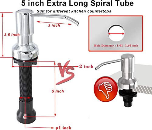 Soap Dispenser For Kitchen Sink Chrome With 41" Extension Tube Kit And 17 Oz Bottle, Stainless Under Sink Countertop Dish Soap Dispenser Pump With Collapsible Funnel #TOP5