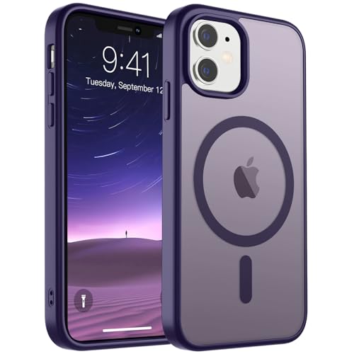 Image of SUPFINE Magnetic for iPhone 11 Phone Case (Compatible with MagSafe) (Military Grade Drop Protection) Translucent Matte Shockproof Phone Cover,Dark Purple