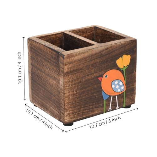 Image of Aakriti Art Creations Handcrafted Mango Wood Cutlery Rack for Kitchen & Dining Table |Wooden Cutlery Holder & Organizer | Kitchen Accessories | Dining Table Decoration Items |Indian Handicraft | Brown