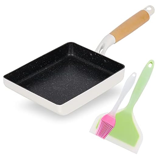 ROCKURWOK Japanese Omelette Pan Nonstick Tamagoyaki Egg Pan, Retangle Small Frying Pan, with Silicone Spatula & Brush, 7” x 5”, White