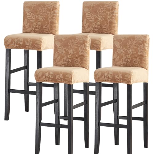 Image of FUANGUI Bar Stool Covers Set of 4, Stretch Bar Stool Seat Covers | Washable Removable Bar Chair Covers with Backs Slipcovers, Bar Chair Covers Square for Kitchen Dining Room Cafe