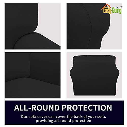 Image of Easy-Going Fleece Stretch Sofa Slipcover Spandex Non-Slip Soft Couch Sofa Cover, Washable Furniture Protector with Anti-Skid Foam and Elastic Bottom for Kids, Pets(Sofa, Black)
