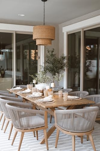 PURPLE LEAF Outdoor Dining Set for 10 All-Weather Aluminum 11 Piece Furniture Sets with Woodgrain Table and Rope Weave Chairs Included Cushions for Backyard Indoor Decor Kitchen Patio Set Teak Color