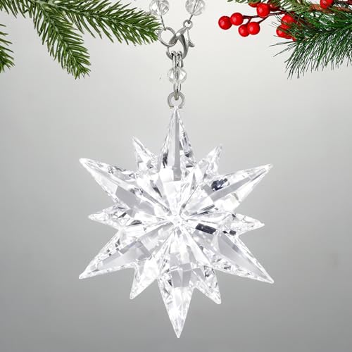 FestivEra Crystal Christmas Ornaments Multi-Shade Star Ornament with Chain and Ribbons Swarovski-Style Crystal Ornaments for Valentines Day Home Dcor Gift Box