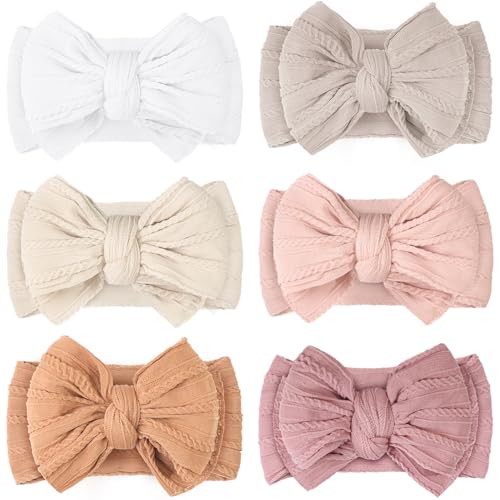 Image of CÉLLOT 6 Pcs Baby Bows Headbands Nylon Hairbands Baby Girl Bows Hair Accessories for Newborn Infant Toddler Essentials (Light Pink Series)