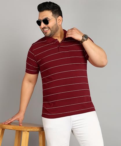 Image of INKKR Plus Size Men's Regular Fit Striped Polo Tshirt Combo