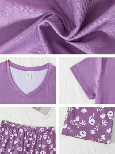Image of YIJIU Women Soft Comfy Pajamas Cute Cat Short Sleeve Capri Pants PJS Set