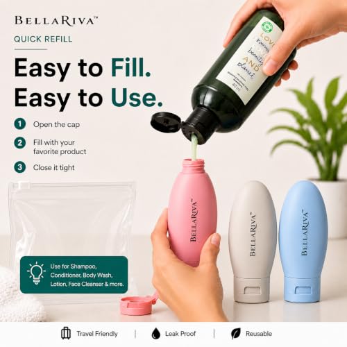 Image of Travel Bottles for Toiletries | Silicone Leakproof Refillable Squeeze Bottle Set | Travel Bottle Kit for Toiletry, Travel Kit, Travel Accessories for Shampoo, Lotion & Cosmetic (Set of 3)