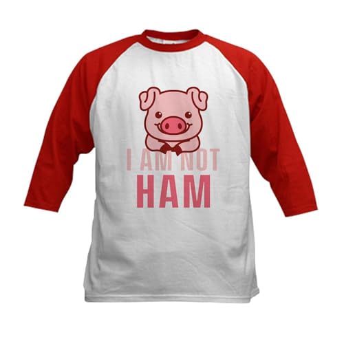 CafePress I Am Not Ham Vegetarian Vegan Vega Baseball Jersey Kids Cotton Baseball Jersey, 3/4 Raglan Sleeve Shirt Red/White