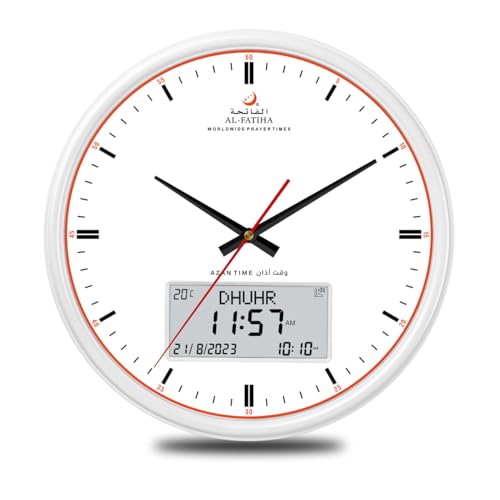 Horloge Azan - Horloge de prière musulmane - Horloge murale numérique Athane - Pour la maison/le bureau/la mosquée (blanc)