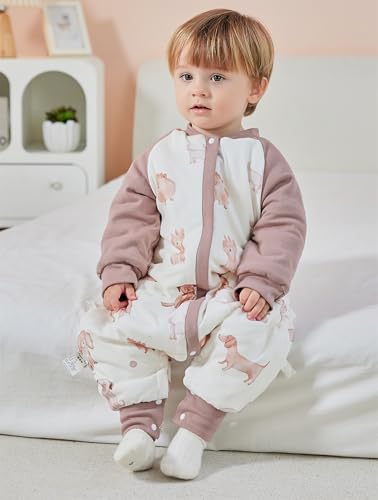 Chilsuessy Baby Winter Schlafsack 3.5 Tog Babyschlafsack mit Füssen Strampler Winterschlafsack mit abnehmbar Ärmel Schlafanzug Kinder Schlafsack, 3.5 Tog/Süßer Hund, L/Baby Höhe 95-105cm