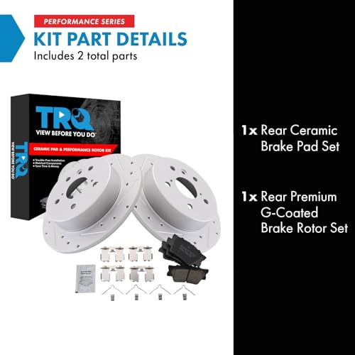 Image of TRQ Performance Rear Brake Pad and Rotor Set Ceramic Coated Drilled Slotted Compatible with 2018-2023 Toyota Camry