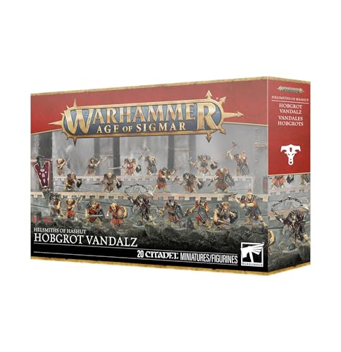 Warhammer Age of Sigmar Hobgrot Vandalz - Kit miniatura de infantería de plástico de 20 piezas, 124 componentes, bases redondas de 25 mm, 450 transferencias de tobogán de agua, sin pintar