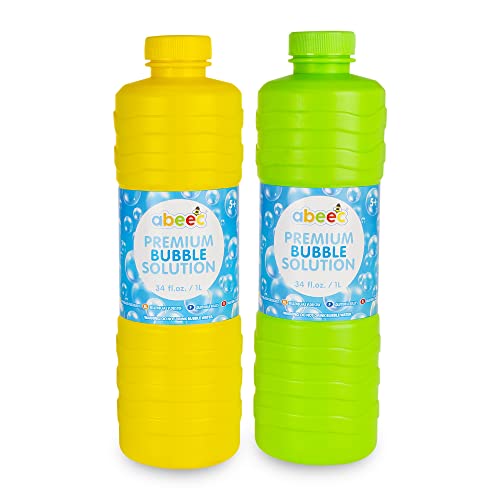 Abeec Premium Bubble Solution (2 Pack) - 1L Mixture with Wands for Kids, Giant Outdoor Bubbles Multipack Refill