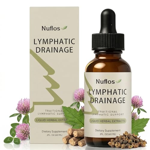 FQMUEV Nuflos Lymphatic Drainage Drops for De-Puff & Fluid Balance 4-in-1 Herbal Lymphatic Support with Cleavers Red Clover Stillingia Root & Prickly Ash Bark Alcohol-Free 2 Fl Oz