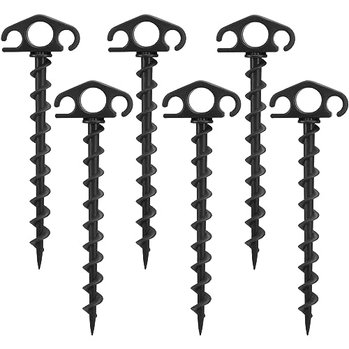 COBARYEN Tent Stakes Ground Anchors Screw in, 6 Pack Sand Stakes for Beach 9.4 Inch Heavy Duty Spiral Tent Pegs for Camping, Party, Hiking, Outdoor Decoration (6, Black)