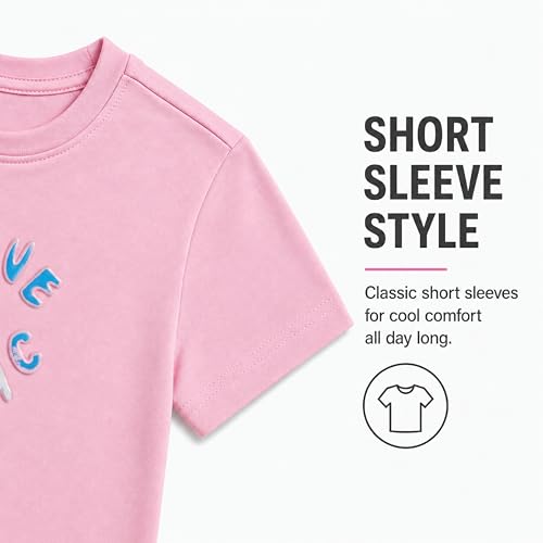 Image of DKNY Girls Shirts - Lightweight Cotton Blend Short Sleeve Crewneck Graphic Tee Cute Tops - Casual Trendy Girls Summer Clothes