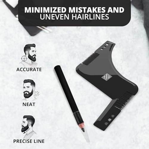 K-Brands Bartschablone und Bartpflege Set für Männer | Bart Konturen Schablone, Rasierhilfe, Stift und Kamm | Zubehör für perfektes Bart Styling und Pflege