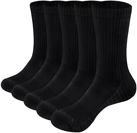 YUEDGE Women's Black Work Boot Socks Performance Moisture Wicking Cotton Sports Athletic Workout Training Cushion Crew Socks For Women 6-9, 5 Paris