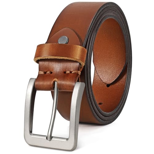Men’s Leather Belt 2 Pack, Full Grain Leather Belts for Men, Handmade Top-Grain Heavy Duty Work Belt Gift Set2