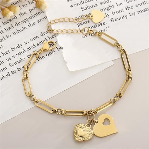 Image of 18K Gold Plating Stainless Steel Paperclip Chunky Chain Bracelet Dainty Heart Neutral Jewelry Gift