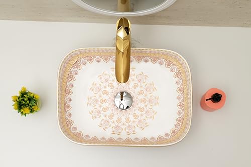 Image of Moroccan Design Ceramic Tabletop Wash Basin | Countertop Vessel Sink | Wash Basin over counter For Bathroom Hotel Home (18x13x5.5 Inch) (TORO 4014) (Moroccan Design 105)