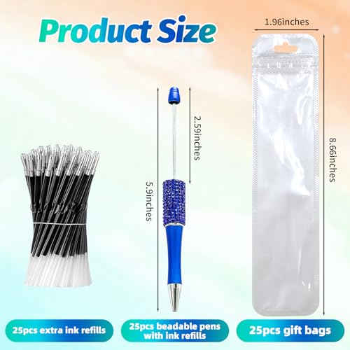 Image of 150 Pcs DIY Diamond Beadable Pen Kit - 50 Plastic Rhinestone Beaded Pens Bulk with Refills & Bags - Fancy Cute Glitter Pens for Crafting, Students & Teachers - School Supplies (Blue01)