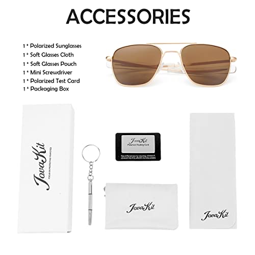 Image of JOVAKIT Men's Polarized Aviator Sunglasses Retro Military Style Pilot Sun Glasses Bayonet Temples UV400 Protection