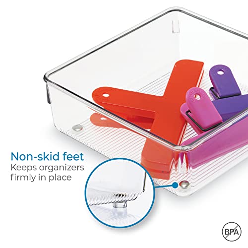 Image of InterDesign Pack of 2 Linus Kitchen Drawer Organizer for Silverware, Spatulas, Gadgets - 6 inch x 6 inch x 2 inch, Clear