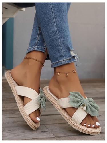 GORGLITTER Women's Bow Tie Vacation Slip On Flats Lightweight Criss Cross Open Toe Dressy Slide Sandals4