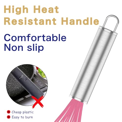Image of OYV Pink Silicone Whisk, Professional Whisks For Cooking Non-Scratch, Stainless Steel & Silicone Wisk, Plastic Rubber Whisk Tool For Nonstick Cookware Pans, Silicon Wisks Set of 3