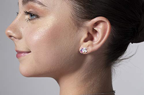 14K Yellow Gold Unicorn Earrings Stud Girls Gift Pink White Enamel #TOP4