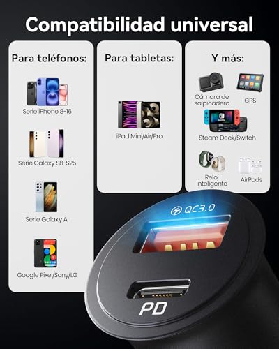 INIU Cargador Coche Carga Rápida 60W Accesorios Coche Interior para iPhone 17 16 Pro MAX Samsung S25 Xiaomi, Cargador Mechero Movil USB C 12V Gadgets Car para Camper Furgoneta Camion Fiat Peugeot BMW - imagen 6