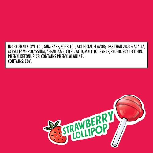 Image of Trident Vibes Sugar-Free Chewing Gum,Strawberry Lollipop Flavor, Kids and Adults, 40 Pieces