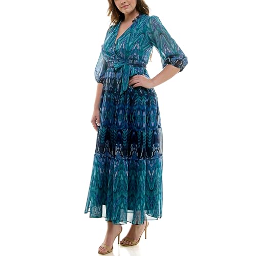 Image of Maison Tara Women's Faux Wrap V-Neck Tiered Skirt Maxi Dress