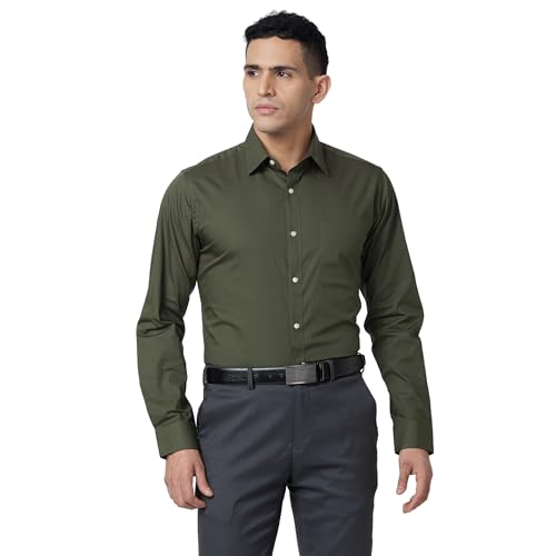 Image of Raymond Men Slim Fit Solid Pattern Pure Cotton Semi Cut Away Collar Full Sleeve Formal Shirt