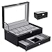 Produktbild DHRH 12 Slots PU Ledertasche Organizer, Velvet Watch Jewelry Box, große Glasabdeckung, geeignet für Ohrringe Halsketten Uhren Gläser