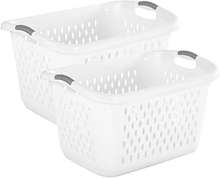 (2 Pcs) 2.7 Bushel Extra Large Plastic Laundry Basket with 2 Carry Handles, For use in the Laundry Room, Dorm Room or Bedroom,White