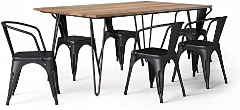 SIMPLIHOME Industrial Larkin / Hunter 7-Piece Dining Set in Distressed Black and Silver for the Dining Room and Kitchen