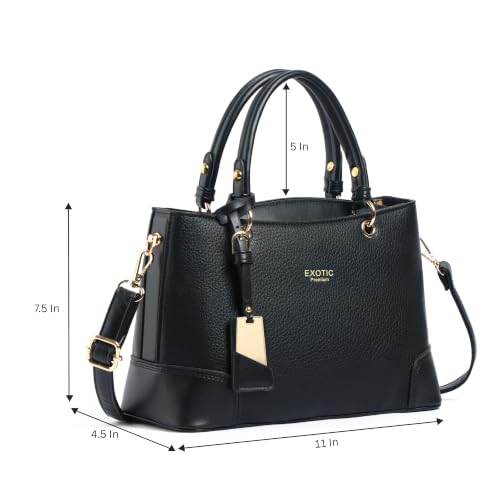Image of EXOTIC Premium Caramel Edge Structured Handbag for Women | Dual Tone Satchel Bag | Multi-Compartment | Top Handle with Adjustable Sling Strap | Textured PU Leather