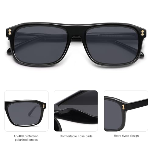 SOJOS Retro Vintage Polarized Sunglasses for Women Men, Trendy Rectangle Womens Mens Shades SJ2290S4