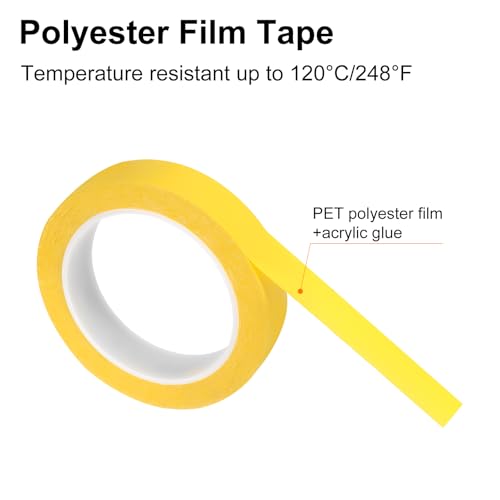 Image of uxcell 1 Rolls Yellow 0.87 Inch x 72 Yards Polyester Film Electrical Tape PET Tape High Temperature Heat Resistant Tape for Transformer Motor Wire 5S Positioning Logo,22mm x 66m